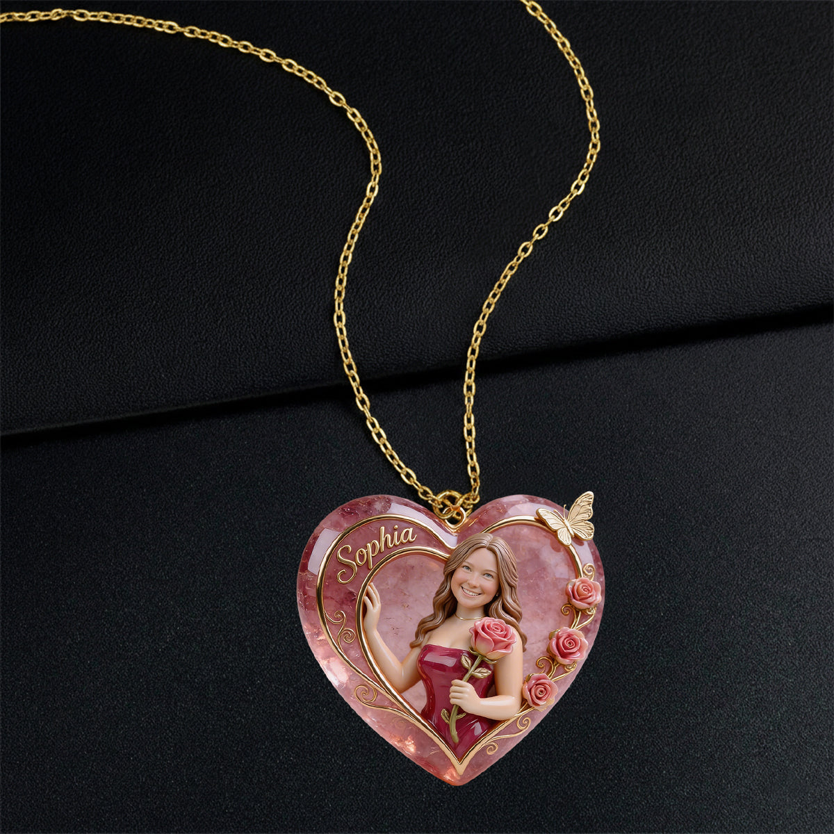 Any Photo Birth Stone Style - Personalized Birth Stone Shaped Metal Pendant Necklace