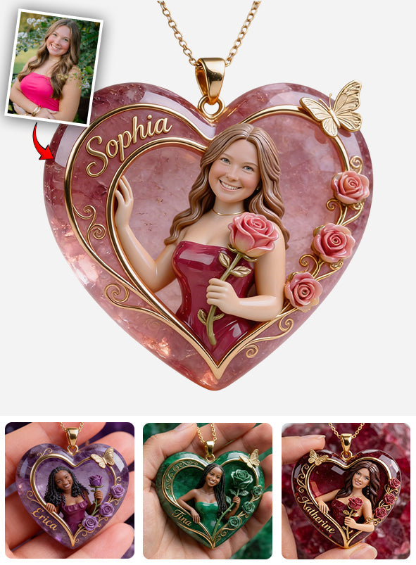 Any Photo Birth Stone Style - Personalized Birth Stone Shaped Metal Pendant Necklace