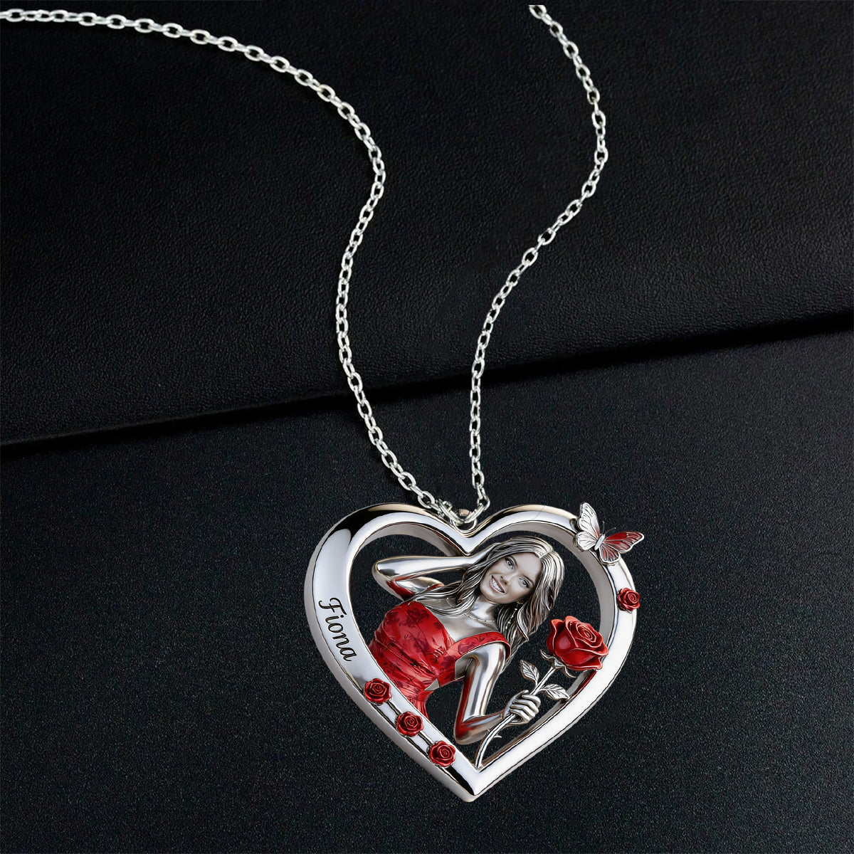 Custom Any Photo Birthmonth Flower - Personalized Self Love Shaped Metal Pendant Necklace