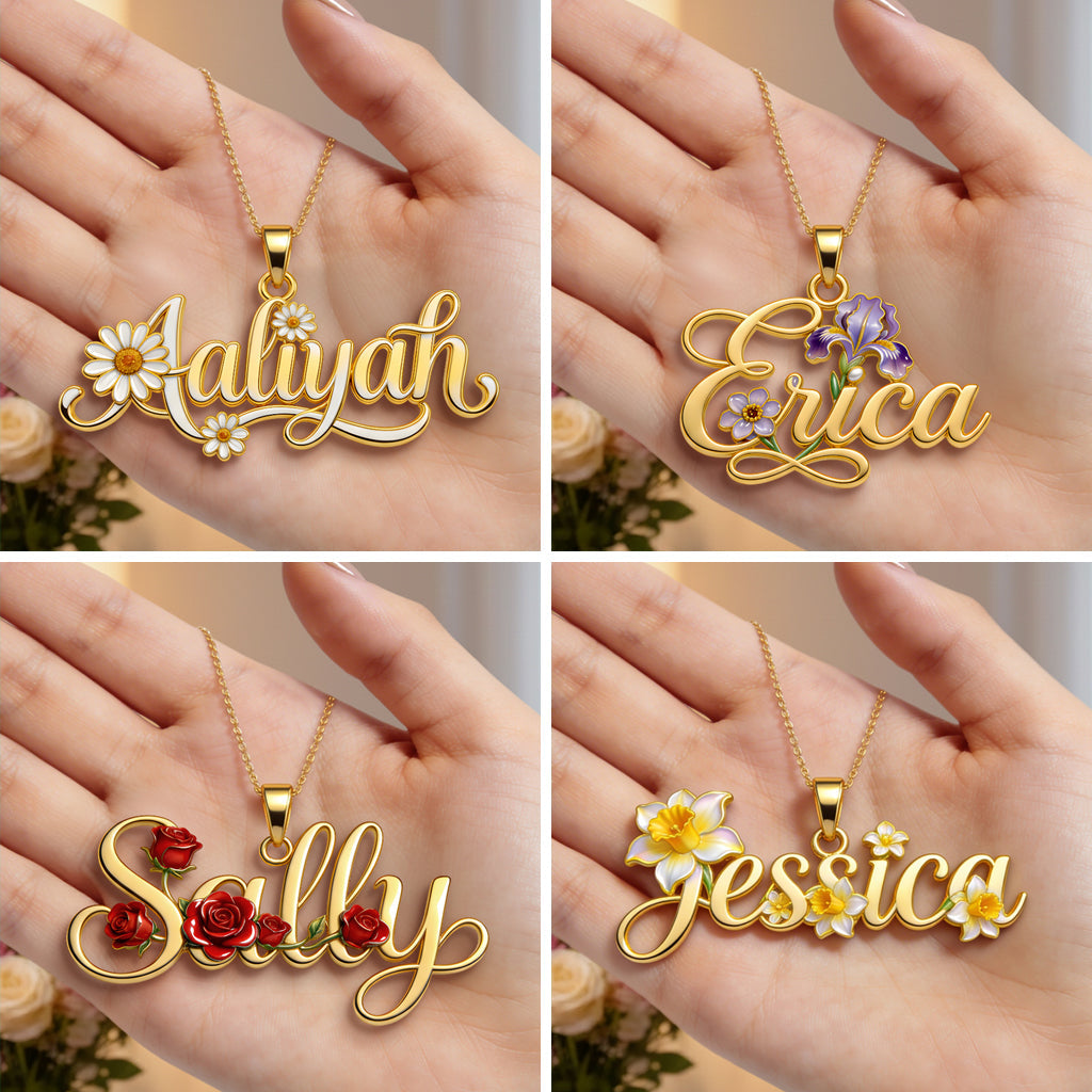 Custom Birth Flower - Personalized Self Love Shaped Metal Pendant Necklace