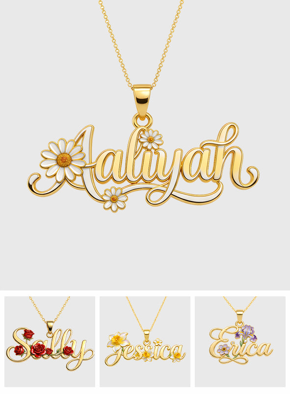Custom Birth Flower - Personalized Self Love Shaped Metal Pendant Necklace