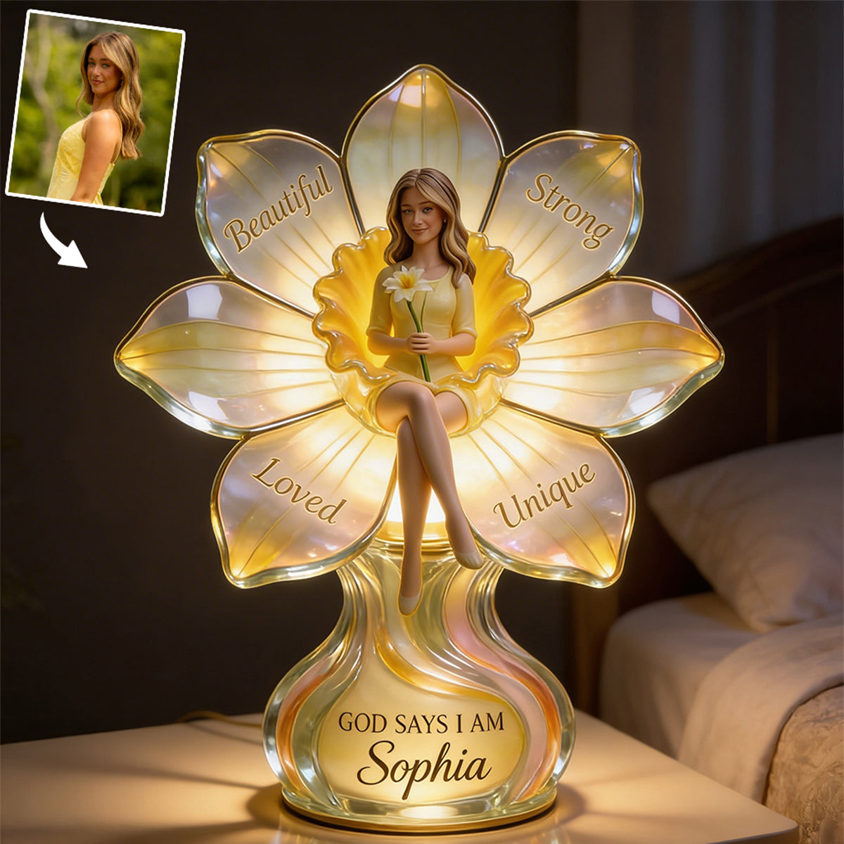 Any Photo Custom Birth Flower - Personalized Self Love Acrylic LED Night Light