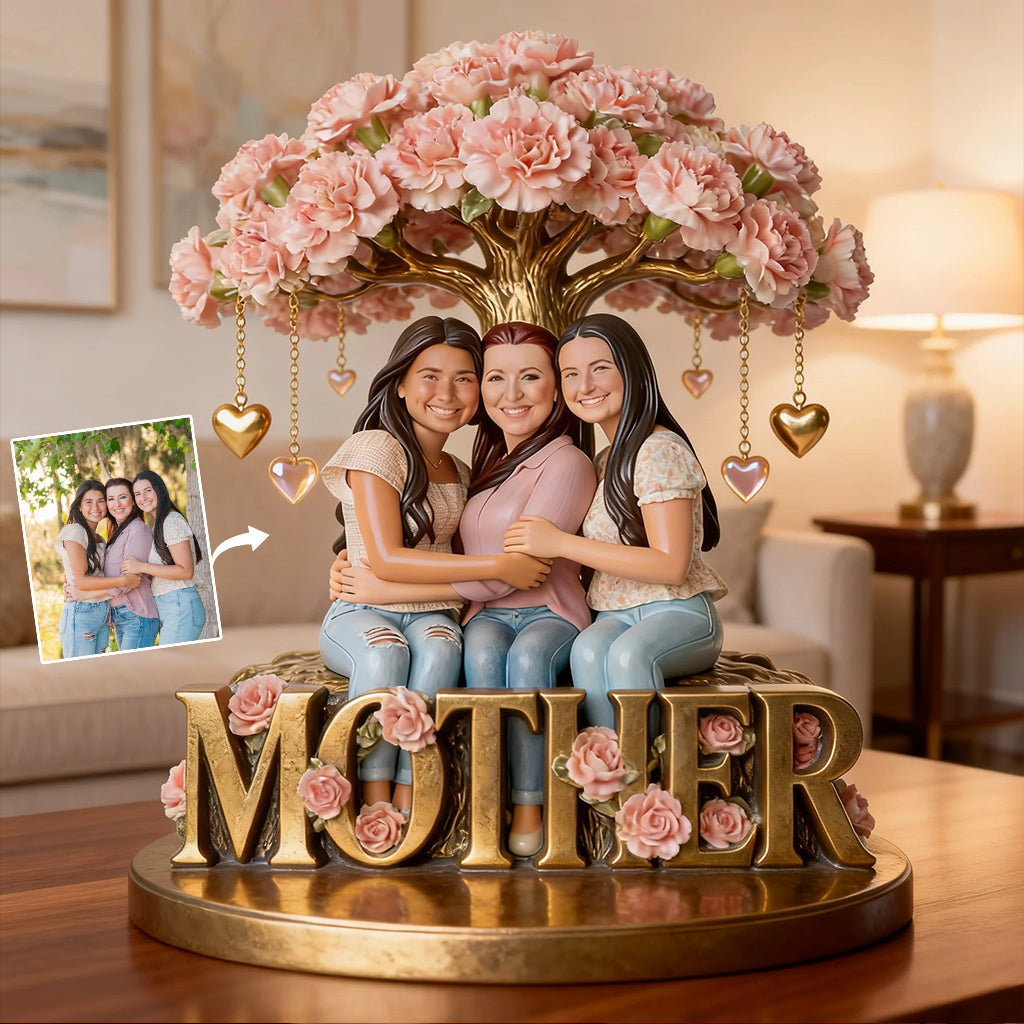 Cadeau personnalisé avec photo et fleurs de naissance pour maman ou grand-mère - Plaque acrylique personnalisée en forme de mère