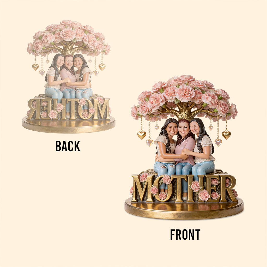Cadeau personnalisé avec photo et fleurs de naissance pour maman ou grand-mère - Plaque acrylique personnalisée en forme de mère