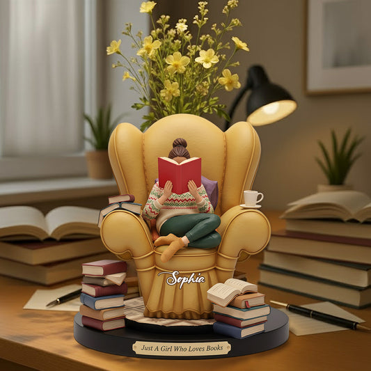 Juste une fille qui aime les livres - Vase à fleurs en acrylique en forme de livre personnalisé