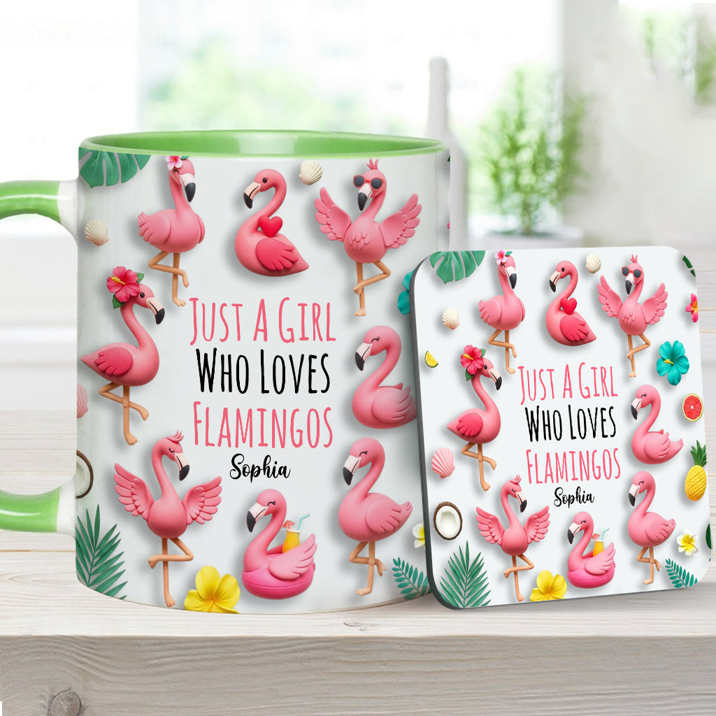 Just A Girls Who Love Famingos - Personalized Flamingo Accent Mug