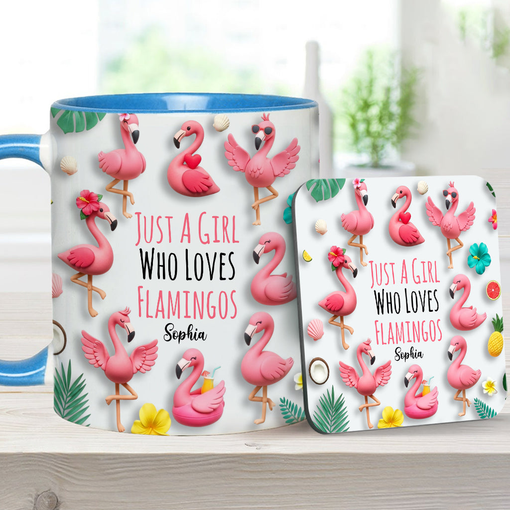 Just A Girls Who Love Famingos - Personalized Flamingo Accent Mug