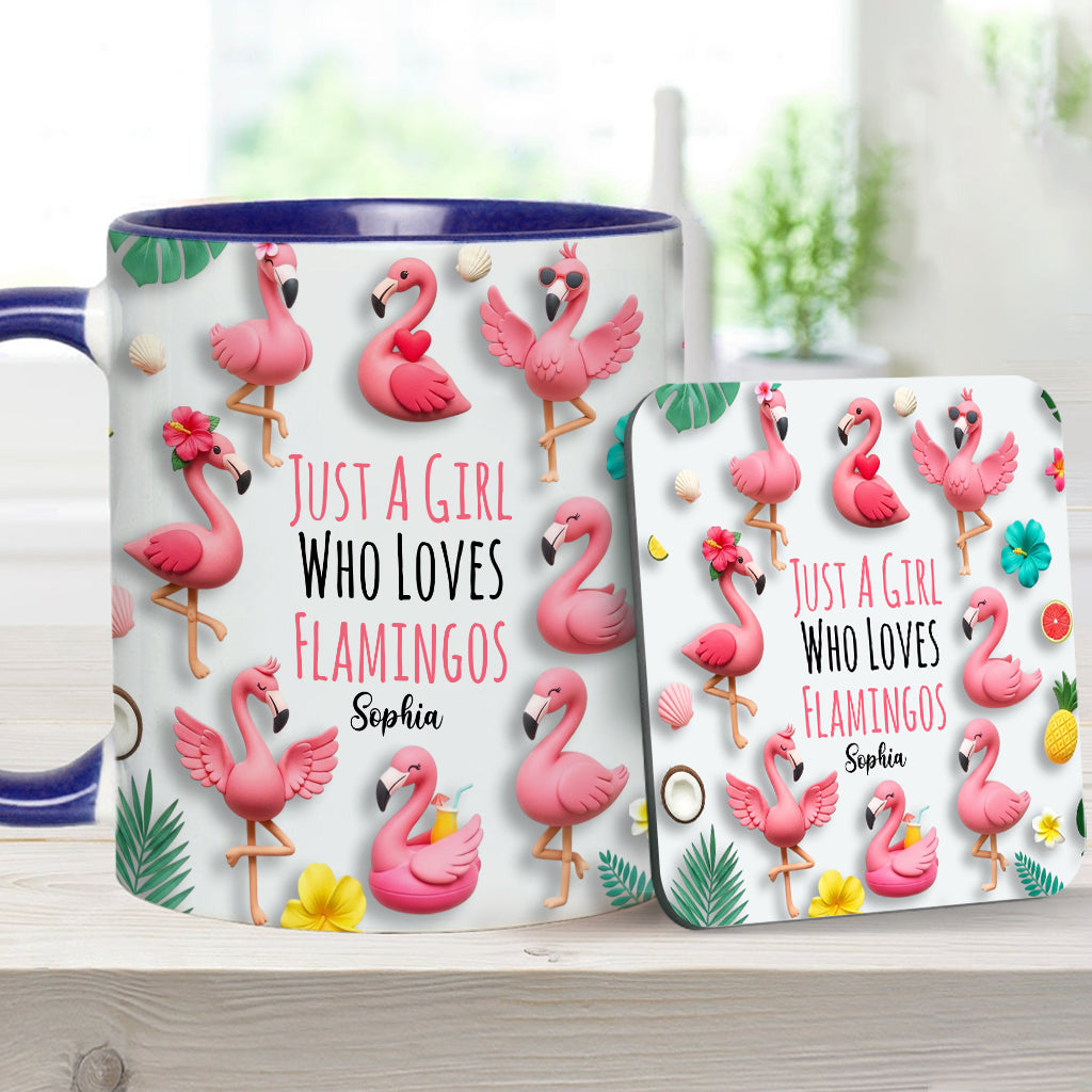 Just A Girls Who Love Famingos - Personalized Flamingo Accent Mug