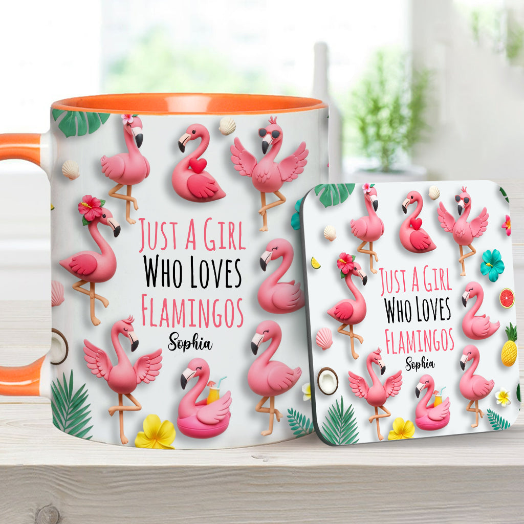 Just A Girls Who Love Famingos - Personalized Flamingo Accent Mug