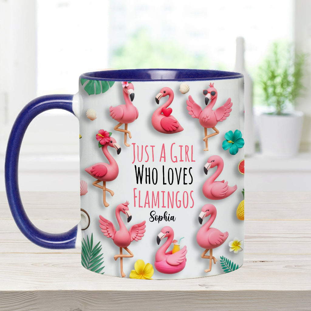 Just A Girls Who Love Famingos - Personalized Flamingo Accent Mug