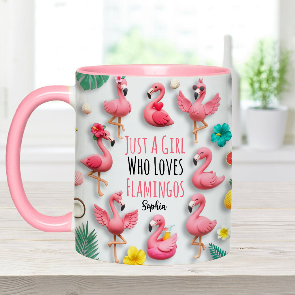 Just A Girls Who Love Famingos - Personalized Flamingo Accent Mug