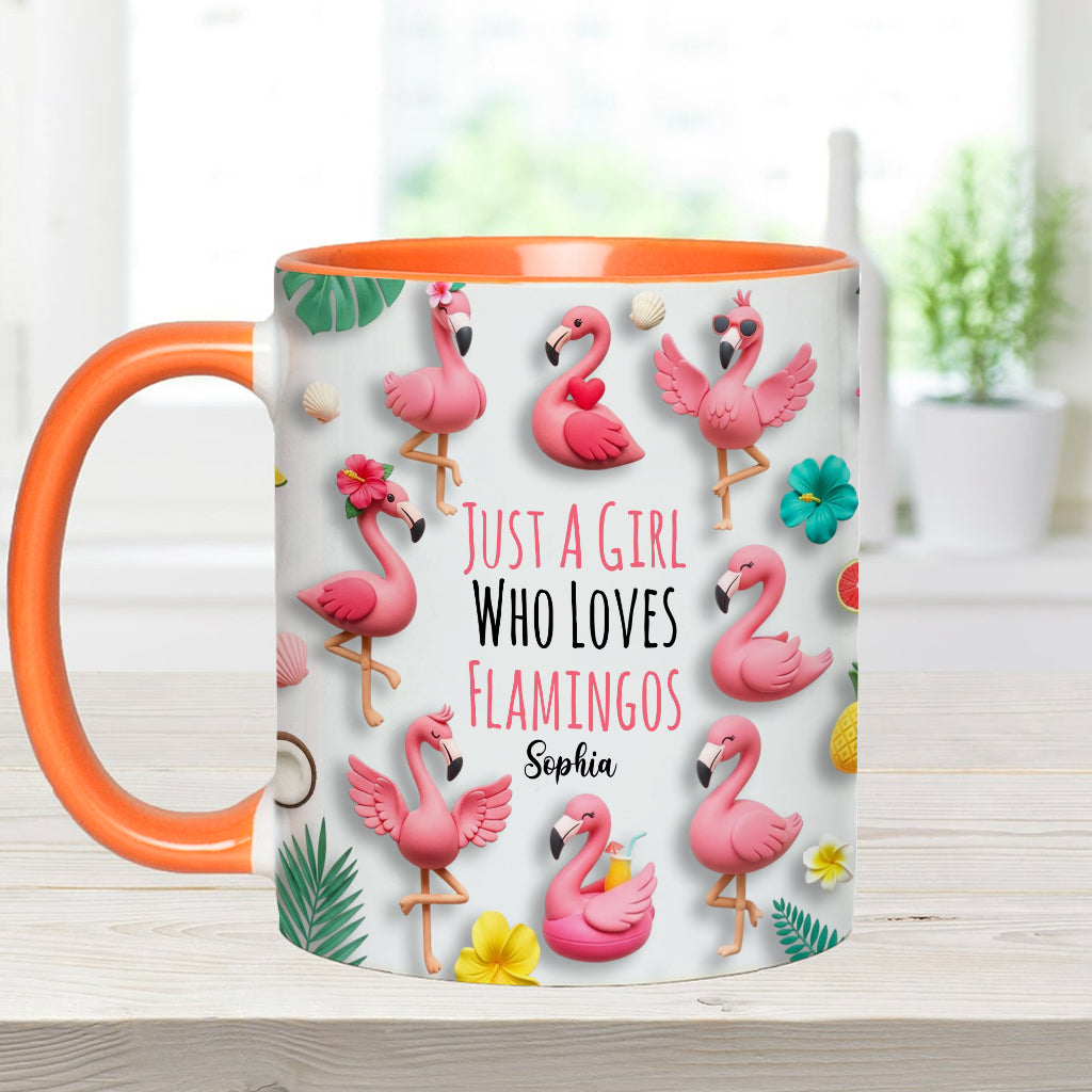 Just A Girls Who Love Famingos - Personalized Flamingo Accent Mug