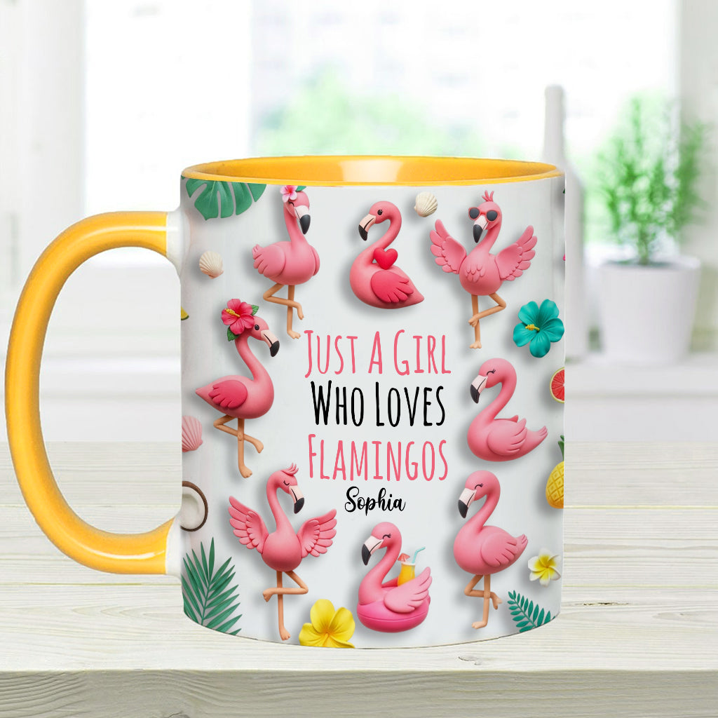 Just A Girls Who Love Famingos - Personalized Flamingo Accent Mug