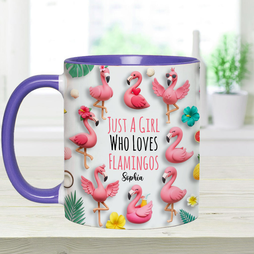 Just A Girls Who Love Famingos - Personalized Flamingo Accent Mug