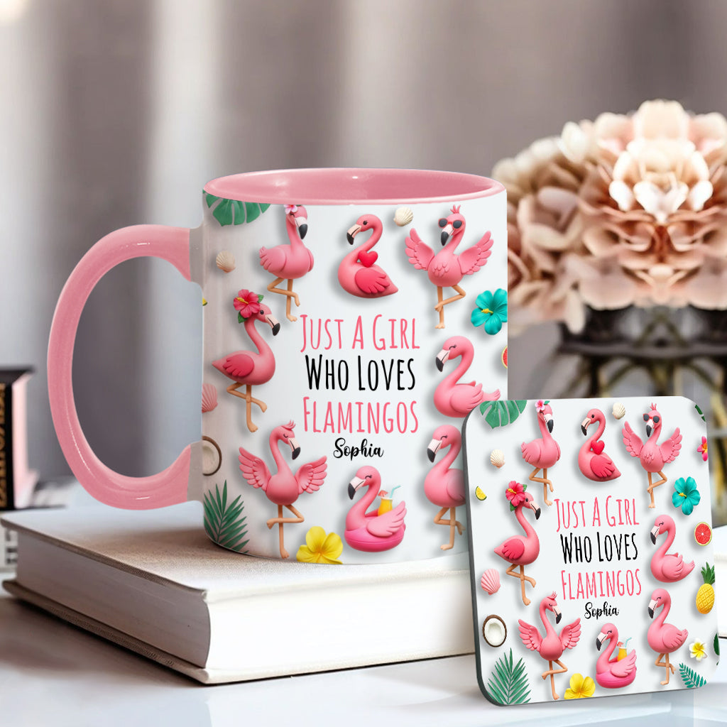 Just A Girls Who Love Famingos - Personalized Flamingo Accent Mug