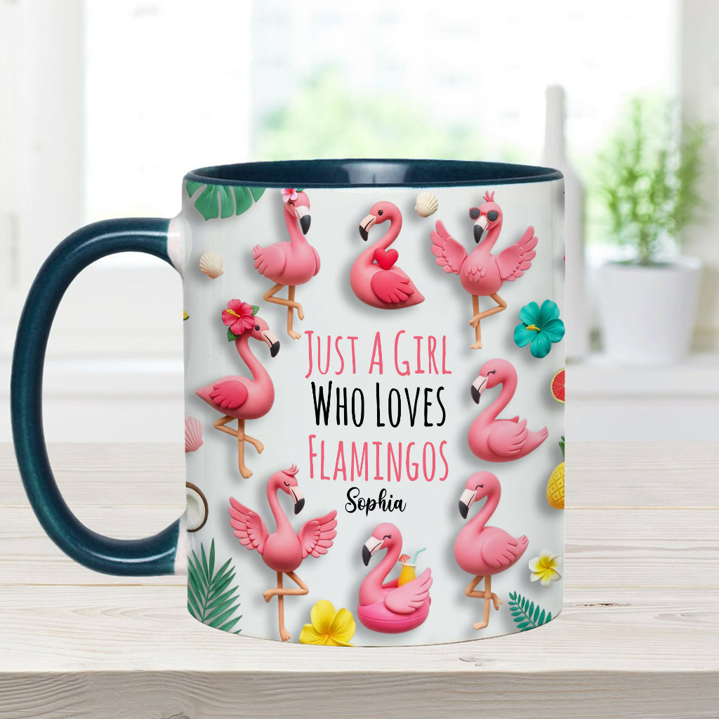 Just A Girls Who Love Famingos - Personalized Flamingo Accent Mug