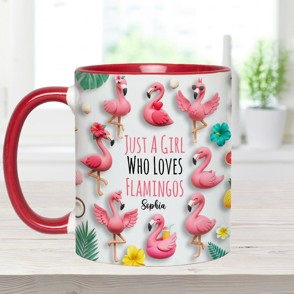 Just A Girls Who Love Famingos - Personalized Flamingo Accent Mug