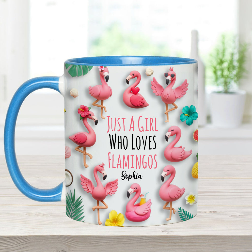 Just A Girls Who Love Famingos - Personalized Flamingo Accent Mug