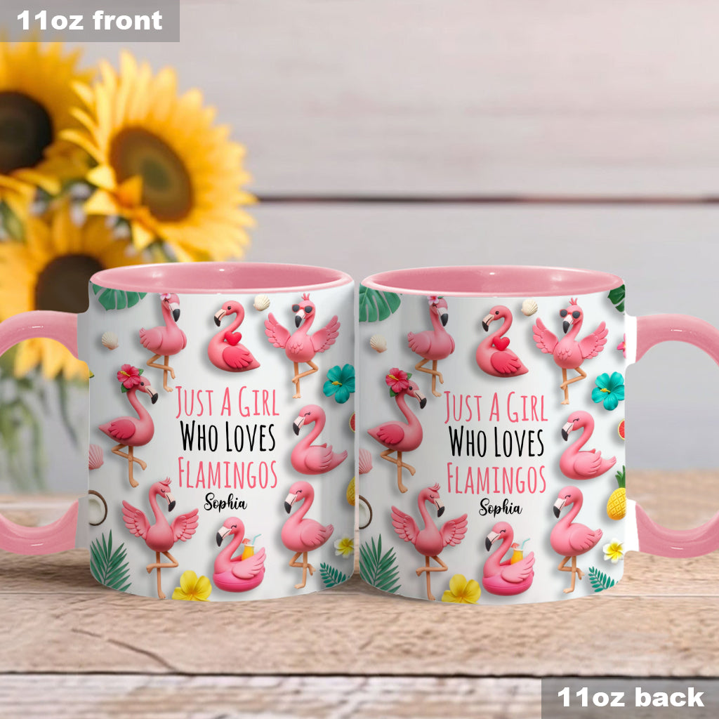 Just A Girls Who Love Famingos - Personalized Flamingo Accent Mug