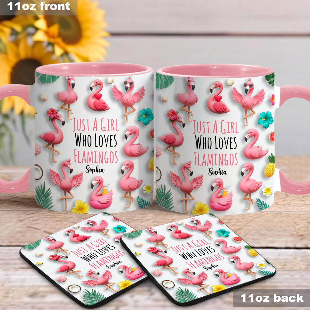 Just A Girls Who Love Famingos - Personalized Flamingo Accent Mug