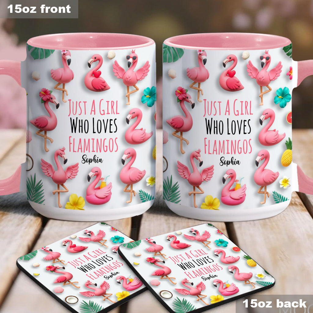 Just A Girls Who Love Famingos - Personalized Flamingo Accent Mug