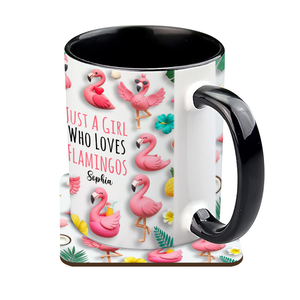 Just A Girls Who Love Famingos - Personalized Flamingo Accent Mug