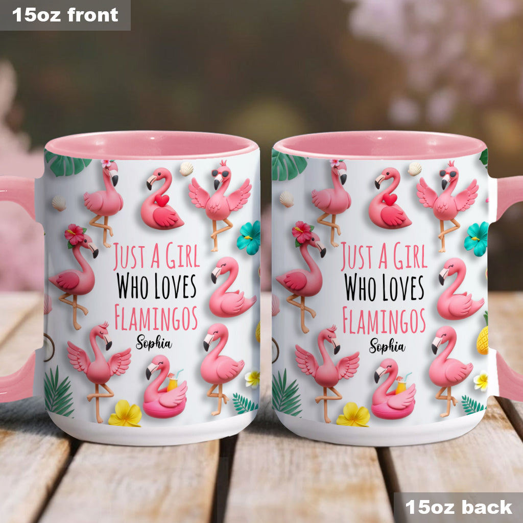 Just A Girls Who Love Famingos - Personalized Flamingo Accent Mug