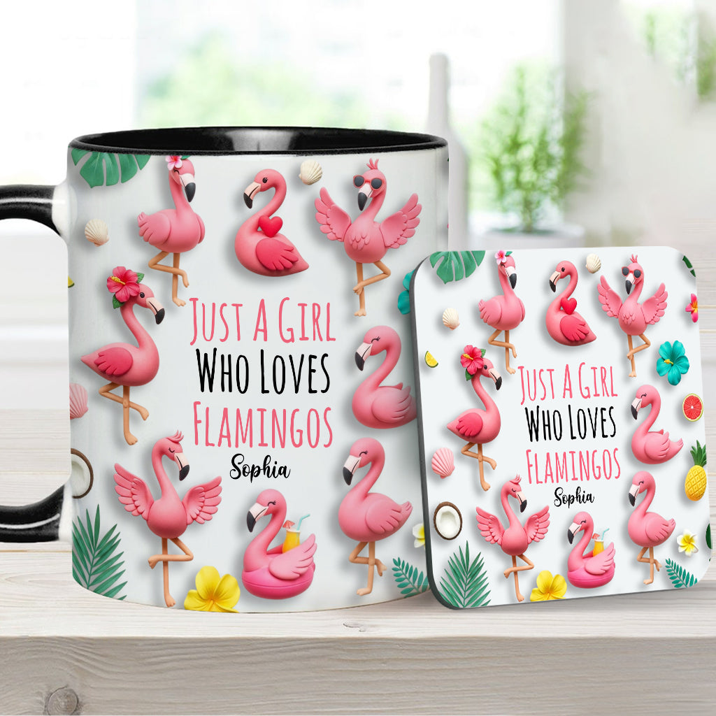 Just A Girls Who Love Famingos - Personalized Flamingo Accent Mug
