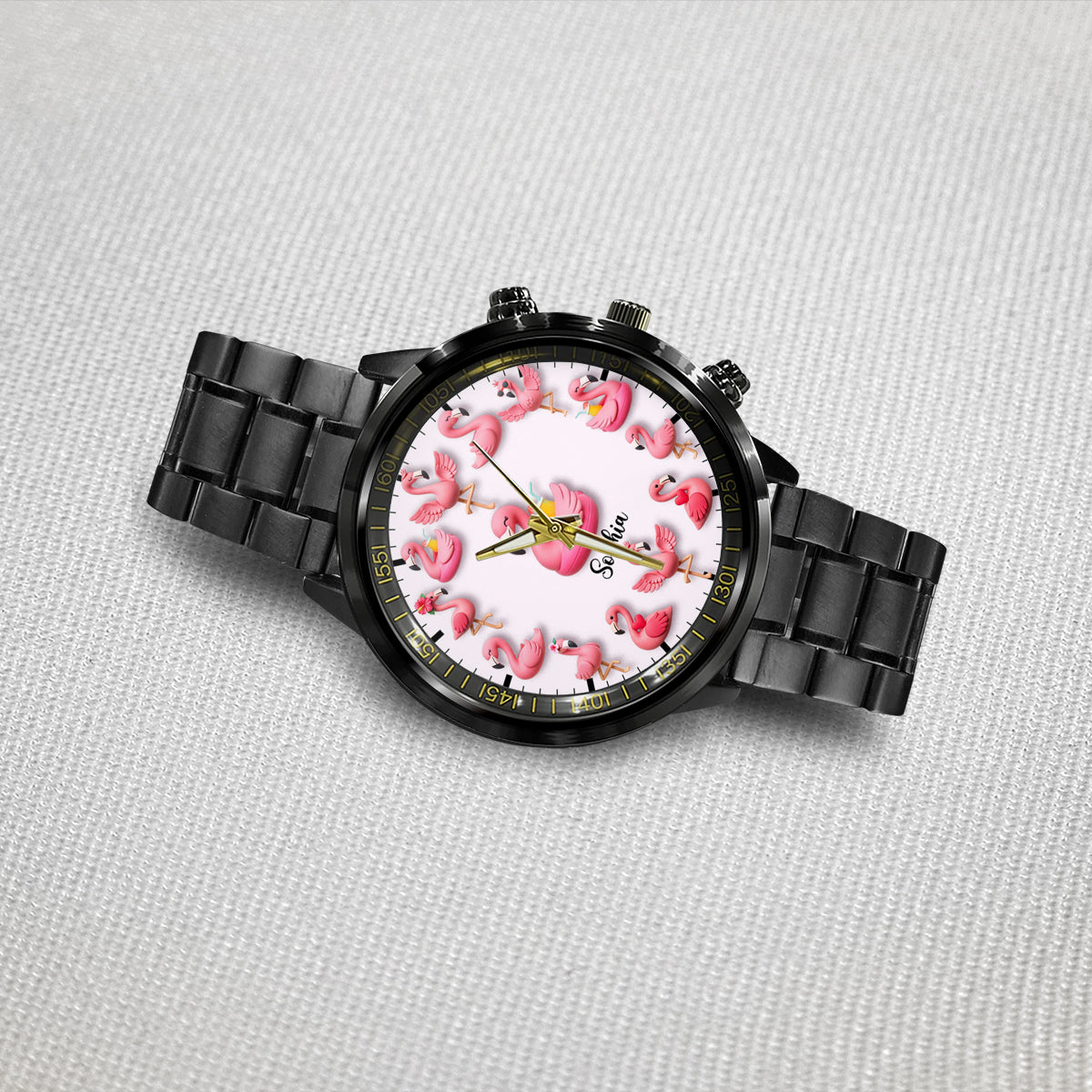 Montre-bracelet personnalisée « J’adore les flamants roses »