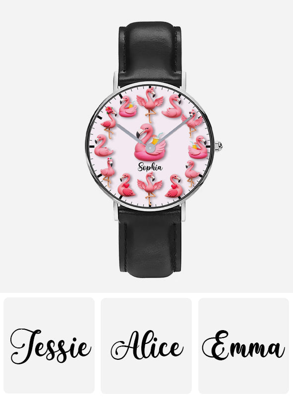 Montre-bracelet personnalisée « J’adore les flamants roses »