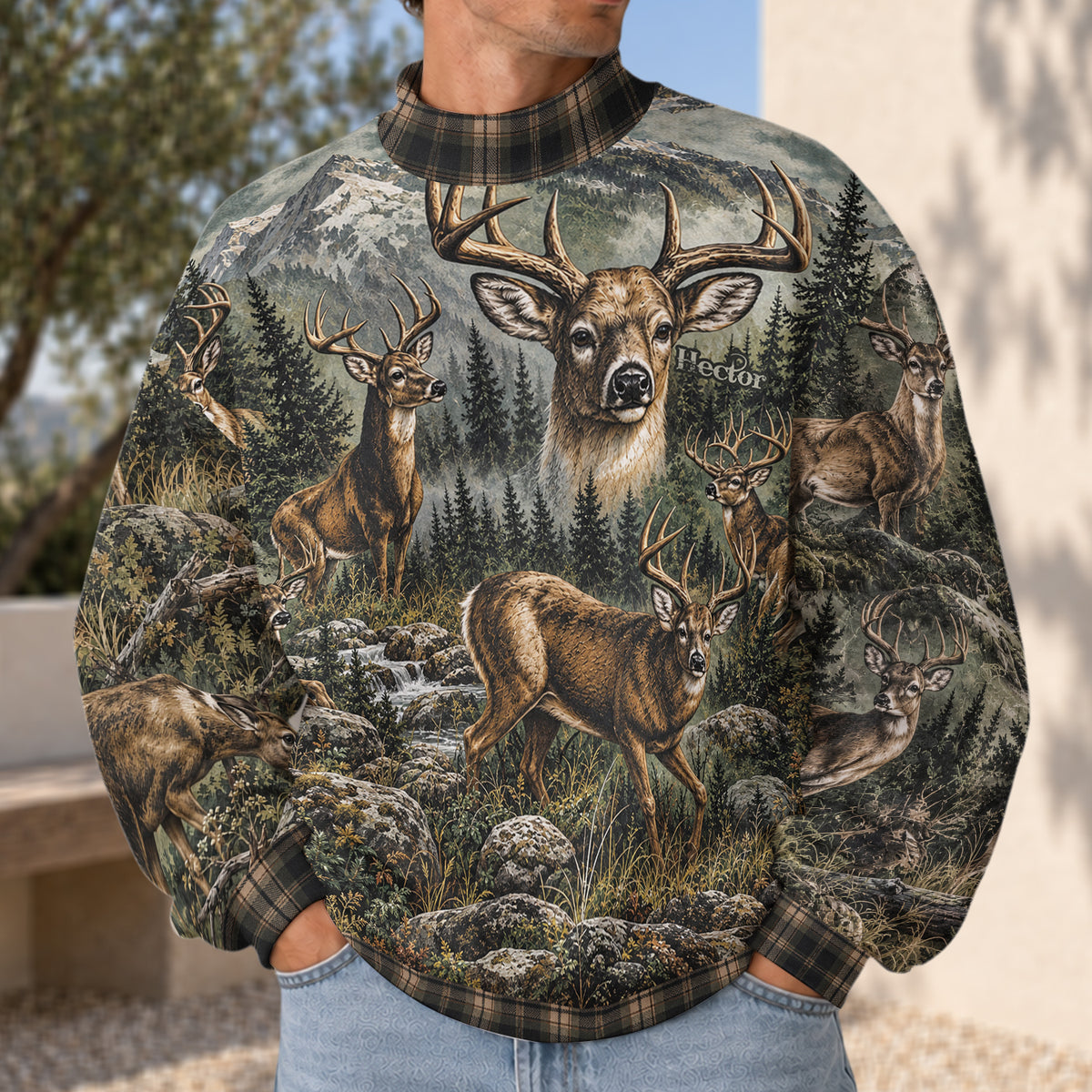 90s Retro Hunting Gift - Personalized Hunting Mock Neck Sweatshirt