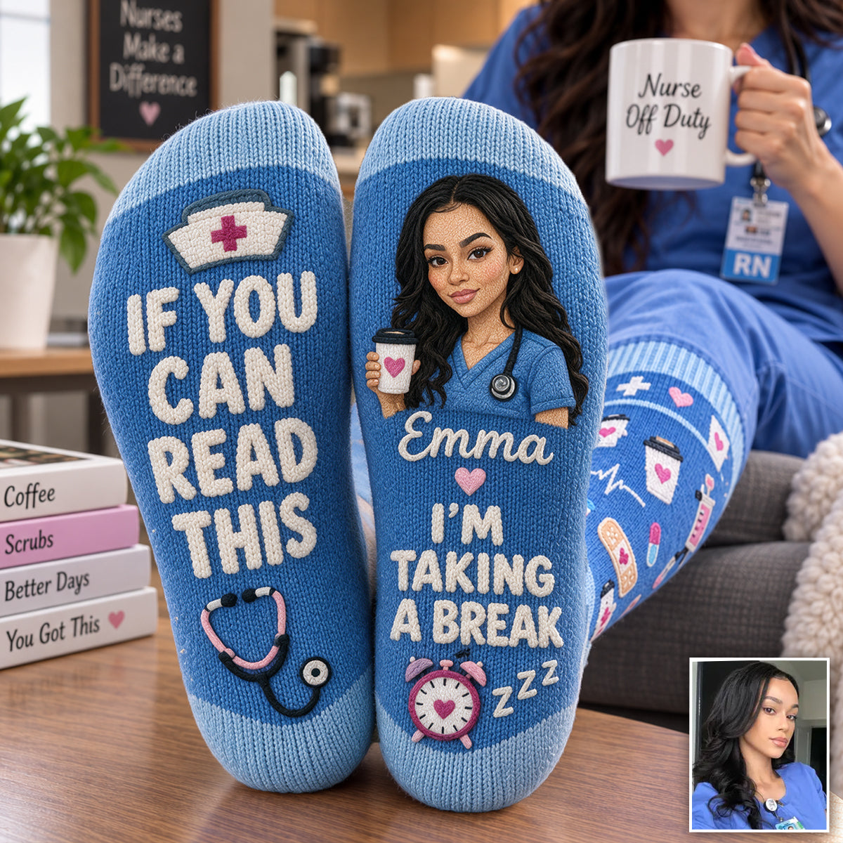 Cadeau Photo Infirmière Amusant - Chaussettes Infirmière Personnalisées