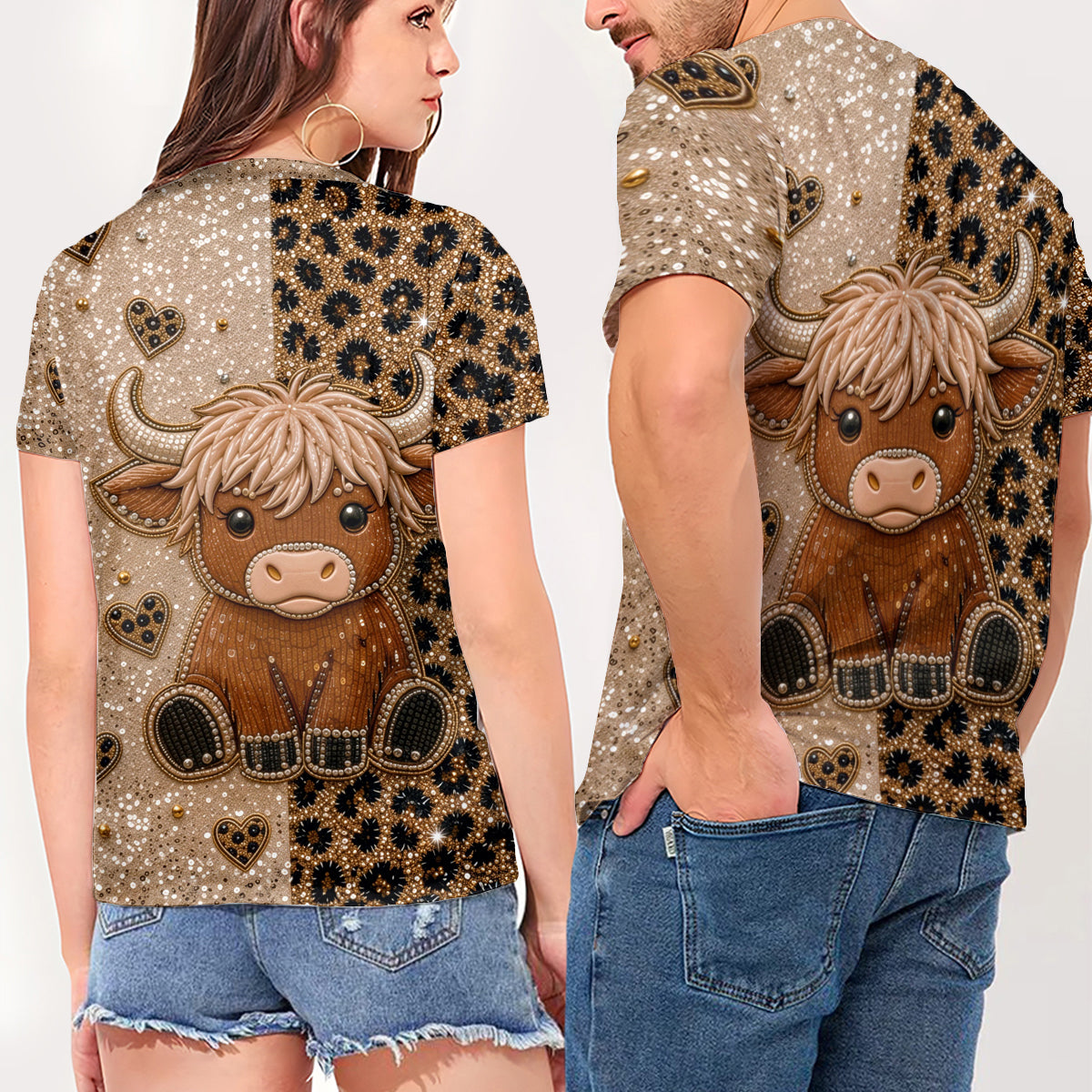 Love Highland Cow - Personalized Highland Cow Fully Printed V-Neck T-Shirt