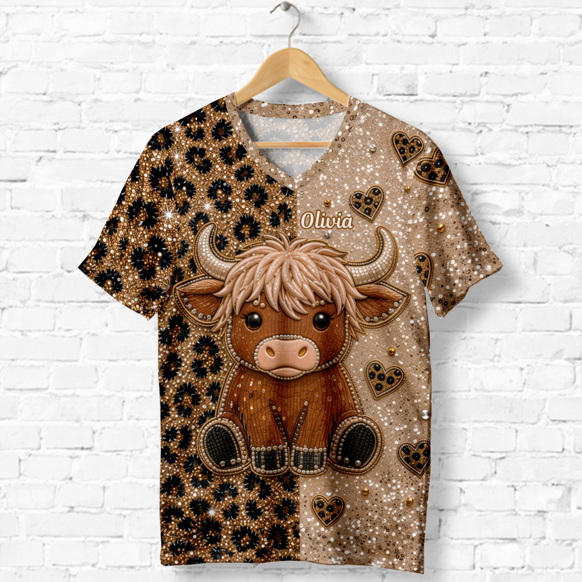 Love Highland Cow - Personalized Highland Cow Fully Printed V-Neck T-Shirt