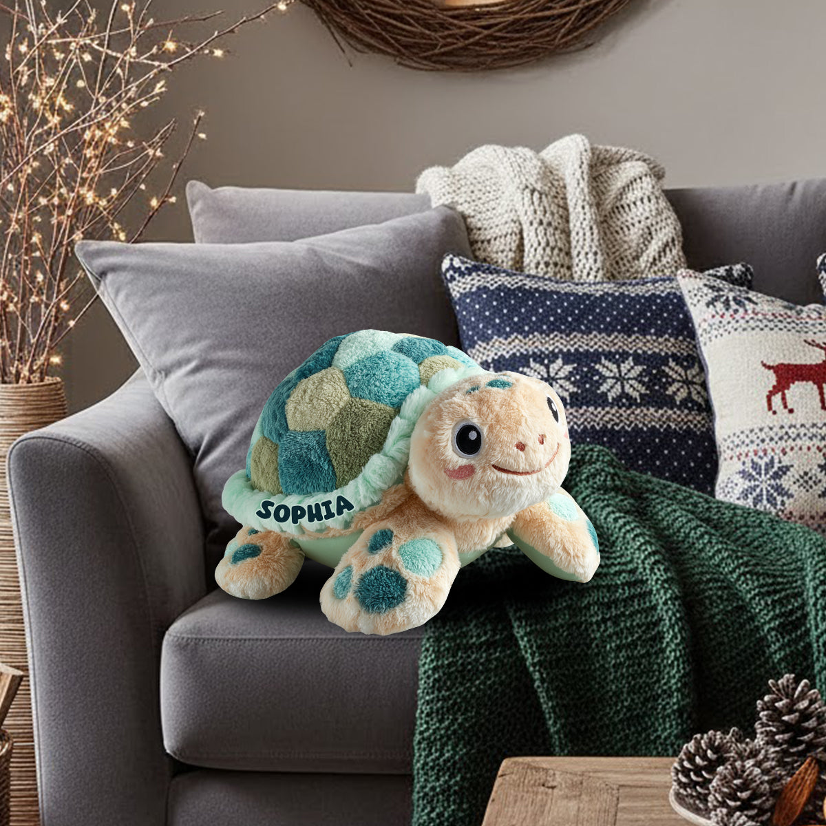 Coussin personnalisé en fausse fourrure en forme de tortue mignonne