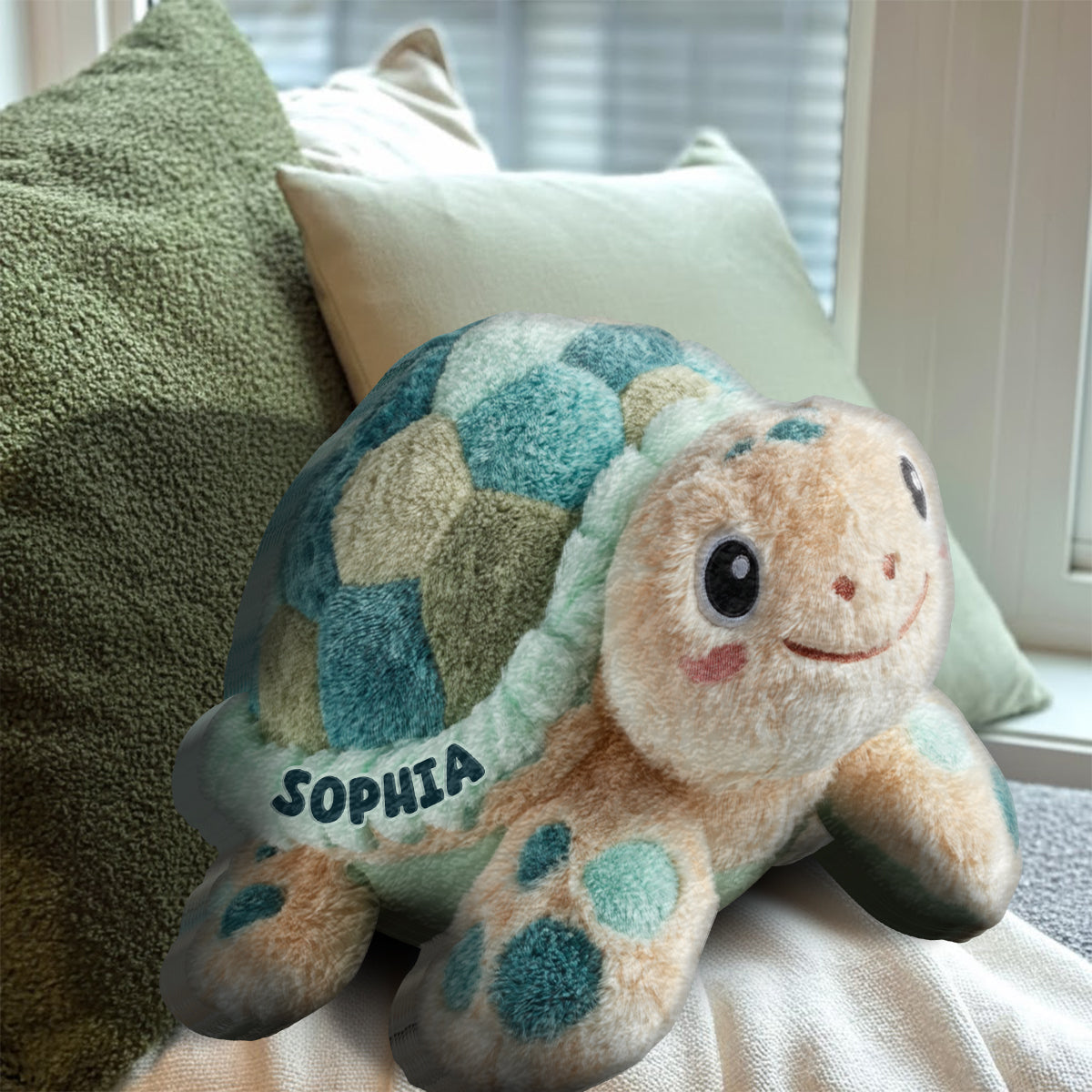 Coussin personnalisé en fausse fourrure en forme de tortue mignonne