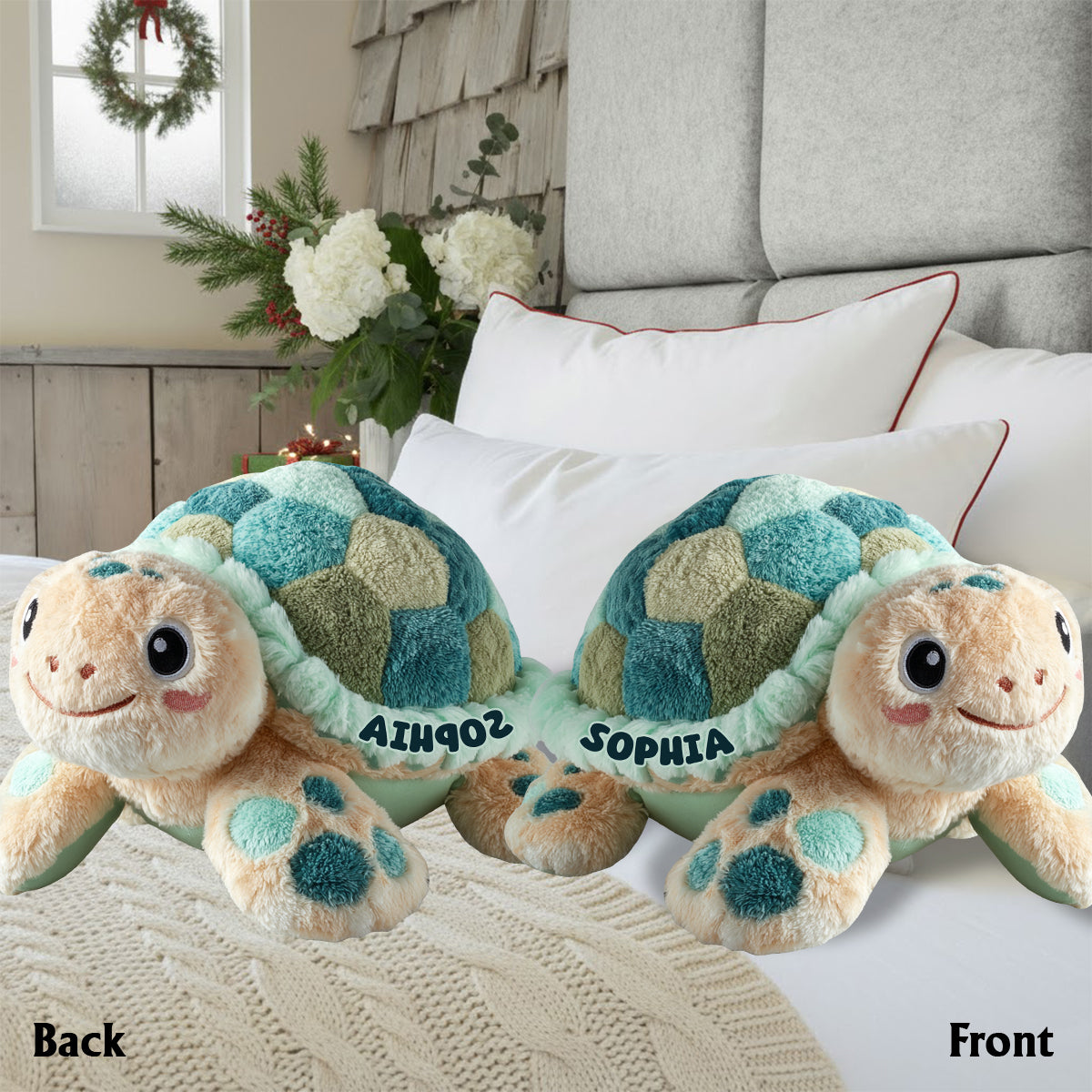Coussin personnalisé en fausse fourrure en forme de tortue mignonne