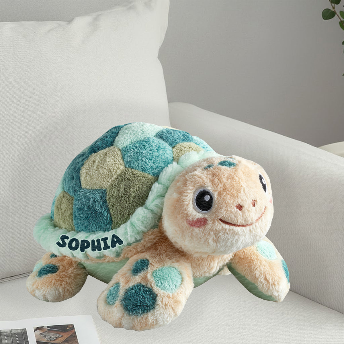 Coussin personnalisé en fausse fourrure en forme de tortue mignonne