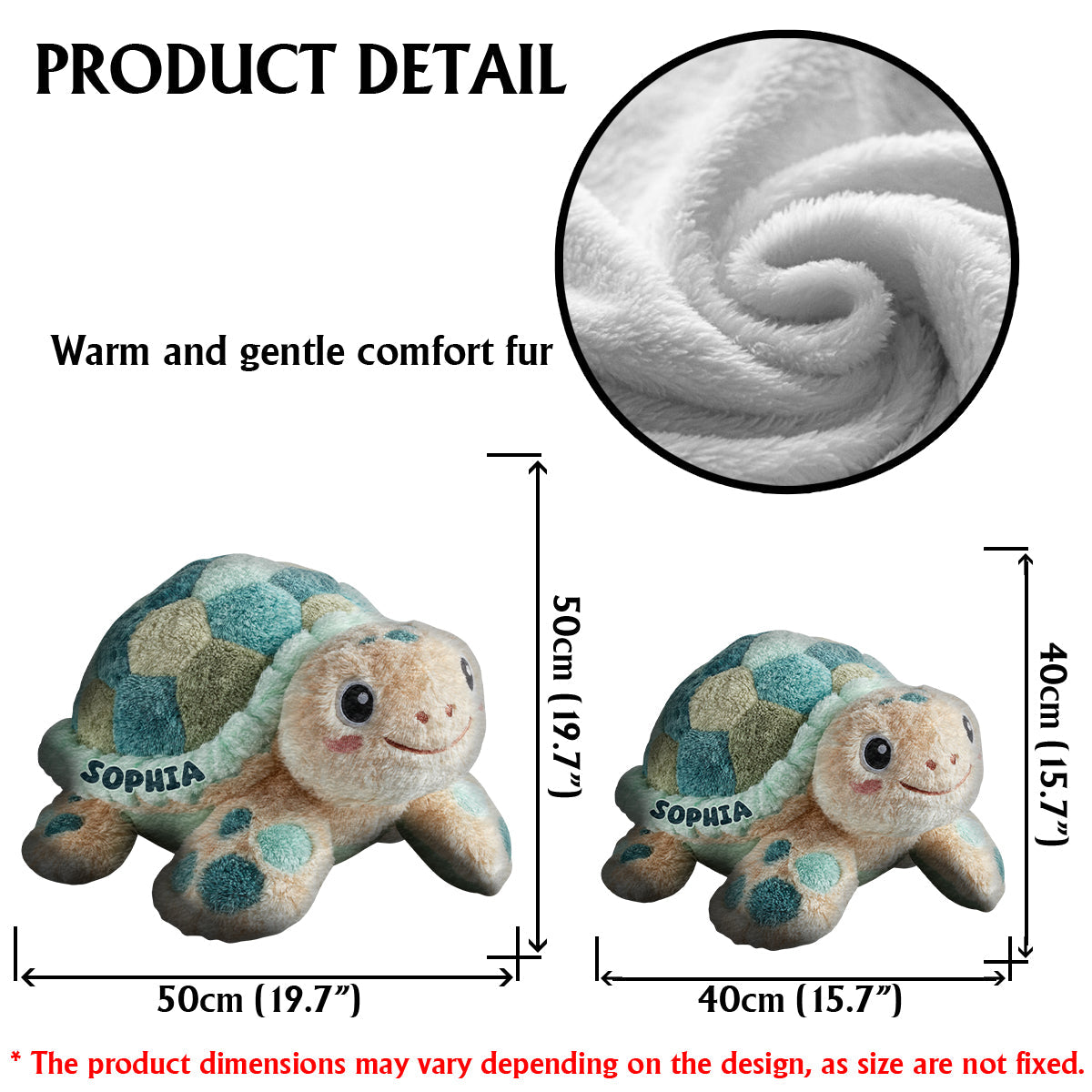 Coussin personnalisé en fausse fourrure en forme de tortue mignonne