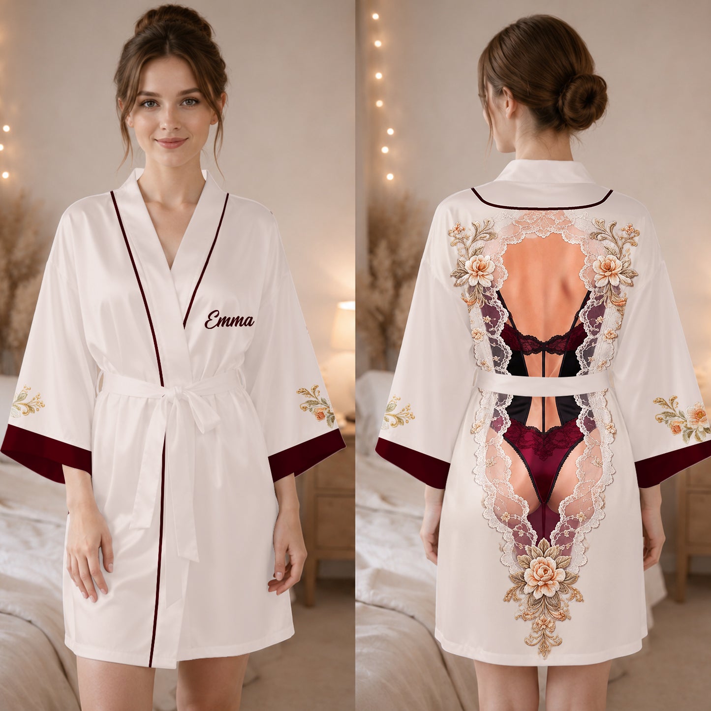 Pretty Girl - Personalized Spicy Couple Satin Robe