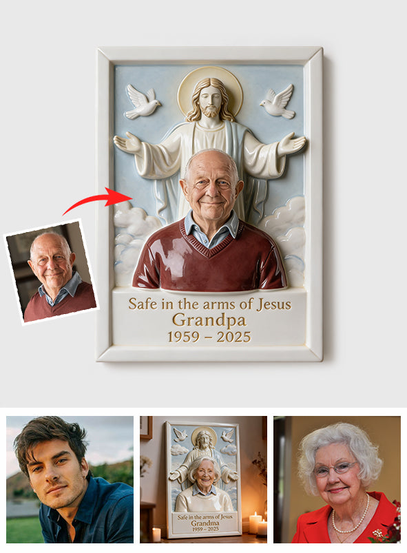 Safe In The Arms Of Jesus - Personalized Memorial Custom Shaped Wood Sign