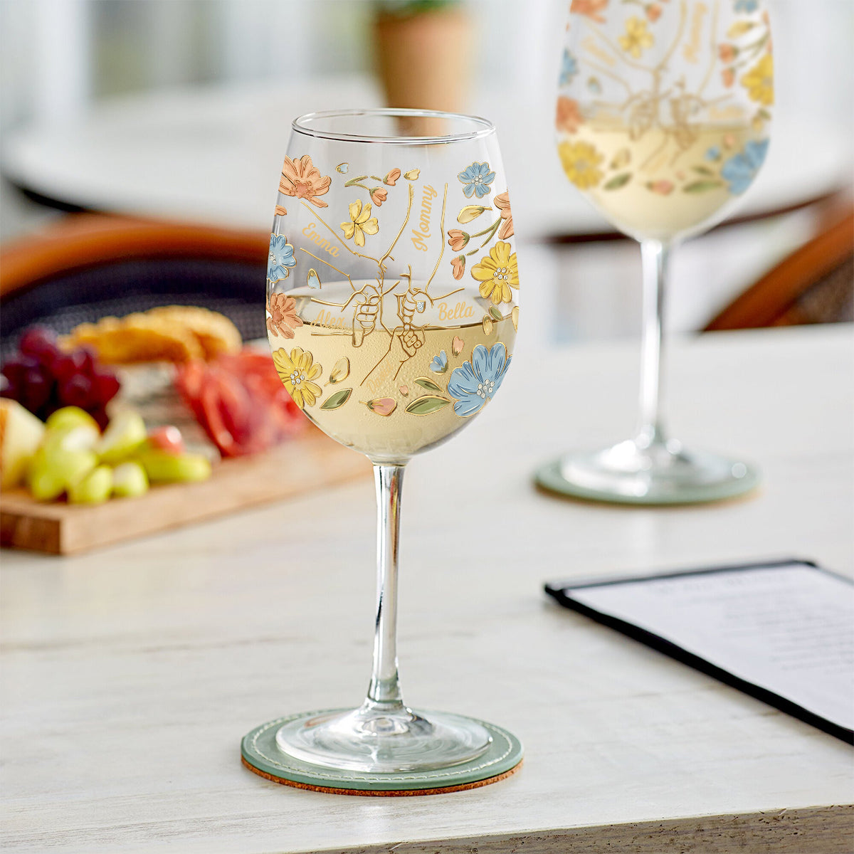 Hand In Hand, The Love Of A Mother And Her Kids - Personalized Mother Wine Glass With Long Stem