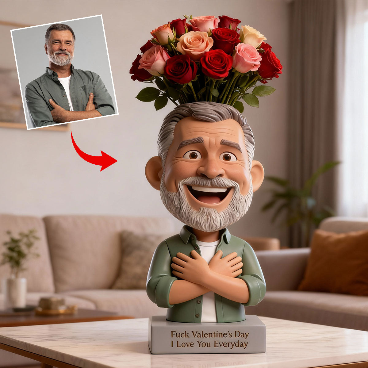 Au diable la Saint-Valentin ! Vase à fleurs en acrylique personnalisé pour couple, forme sur mesure