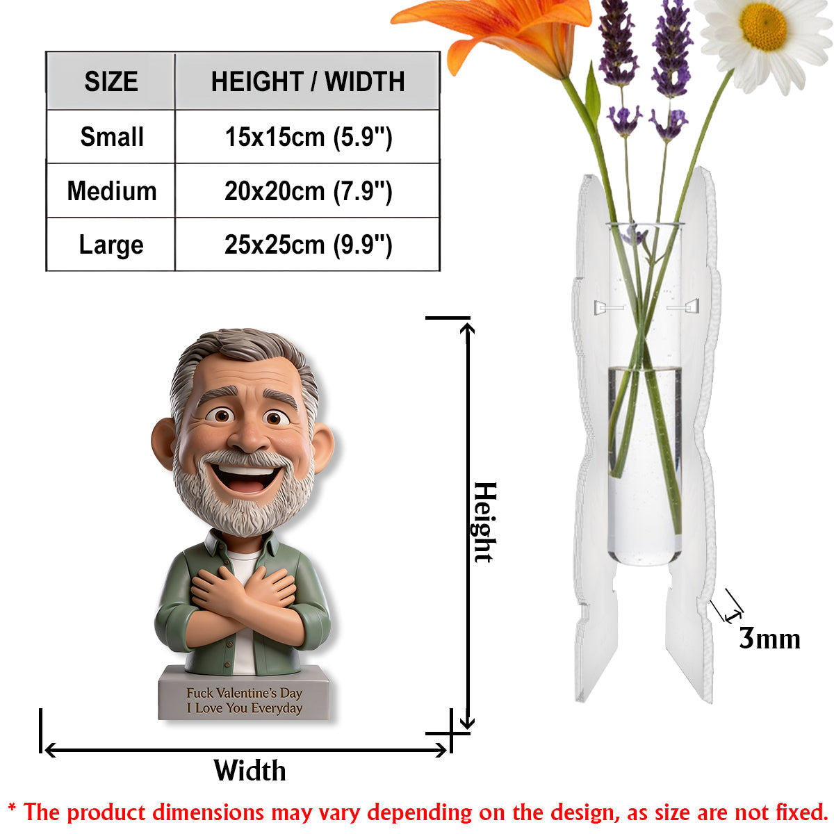 Au diable la Saint-Valentin ! Vase à fleurs en acrylique personnalisé pour couple, forme sur mesure