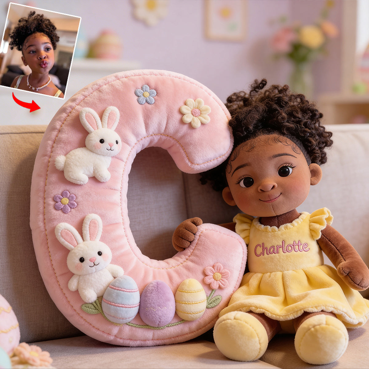 Custom Any Photo - Easter Day - Personalized Kid Premium Faux Fur Pillow