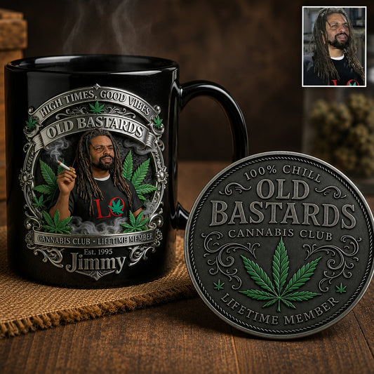 Membre à Vie du Old Bastards Cannabis Club - Tasse Personnalisée avec Sous-Verre
