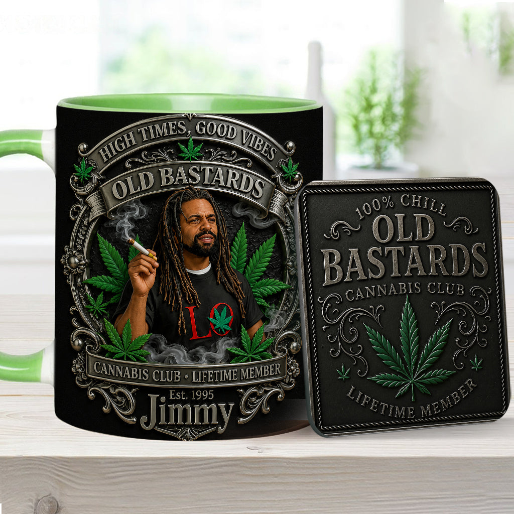 Membre à Vie du Old Bastards Cannabis Club - Tasse Personnalisée avec Sous-Verre