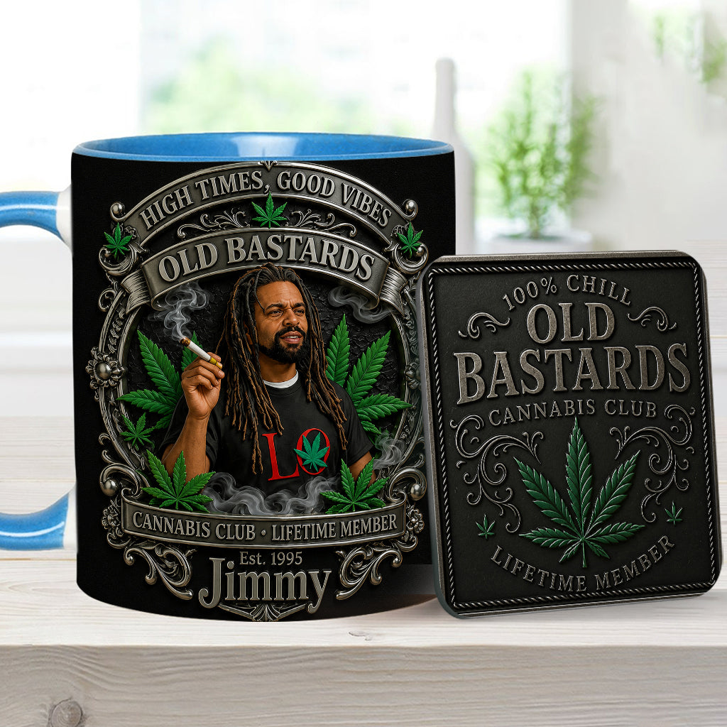 Membre à Vie du Old Bastards Cannabis Club - Tasse Personnalisée avec Sous-Verre