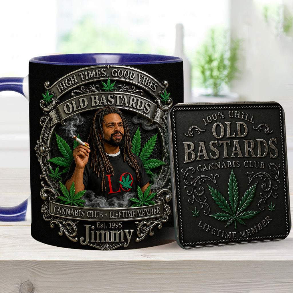 Membre à Vie du Old Bastards Cannabis Club - Tasse Personnalisée avec Sous-Verre