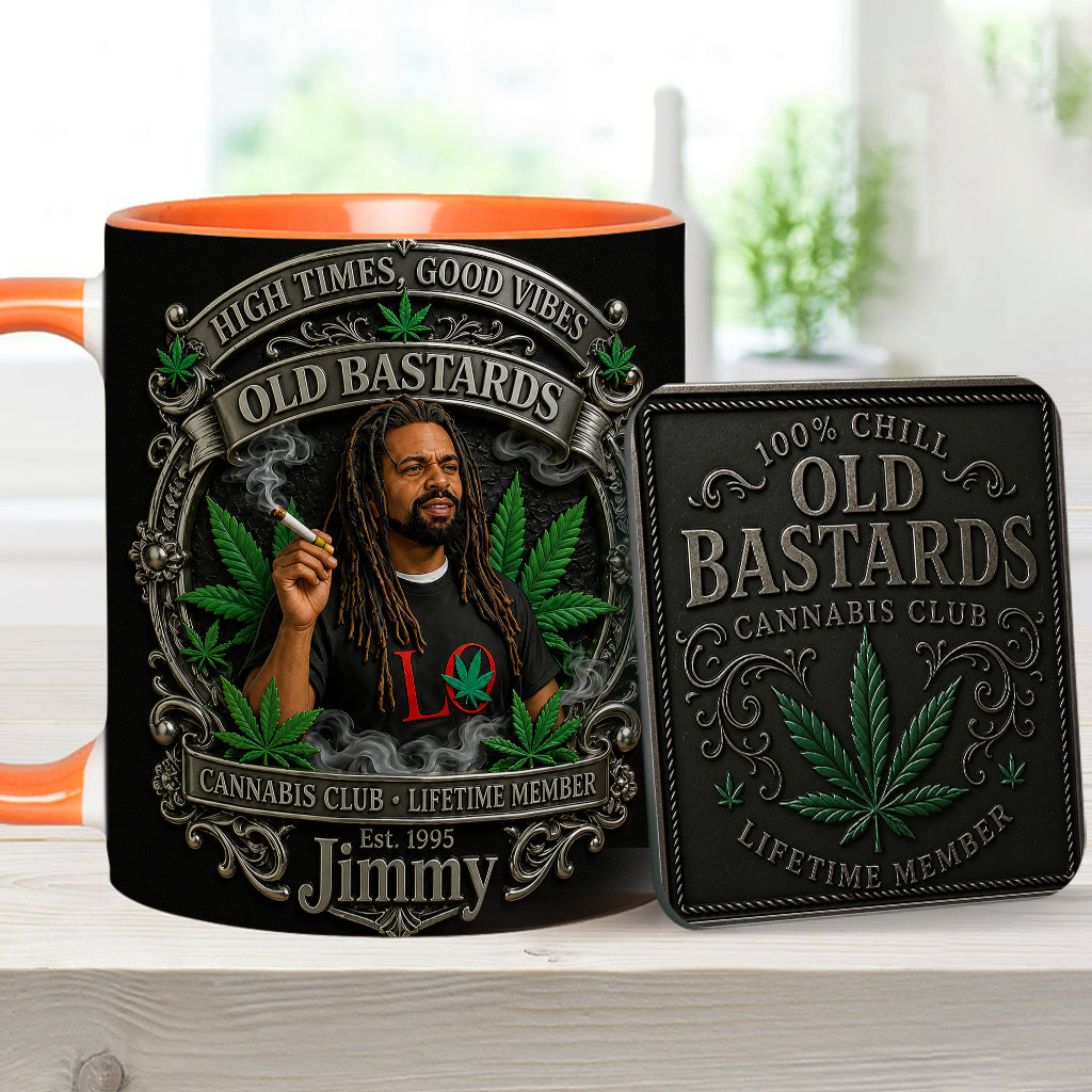 Membre à Vie du Old Bastards Cannabis Club - Tasse Personnalisée avec Sous-Verre